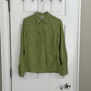 EX Officio Small green striped long sleeved shirt. EUC.
